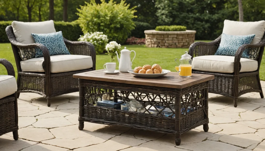osier et bois pour table basse jardin exterieur