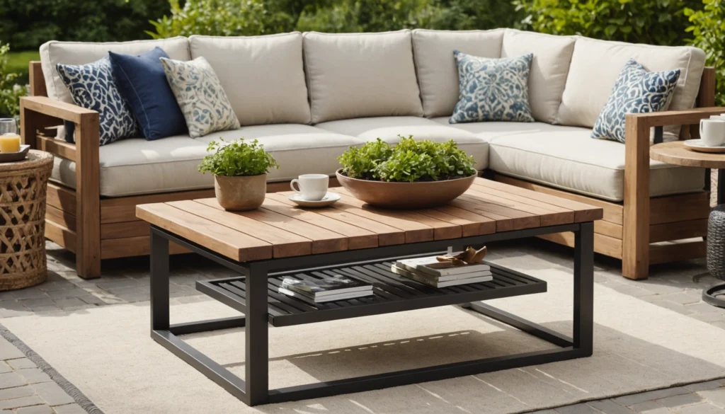 table basse bois et metal pour espace exterieur
